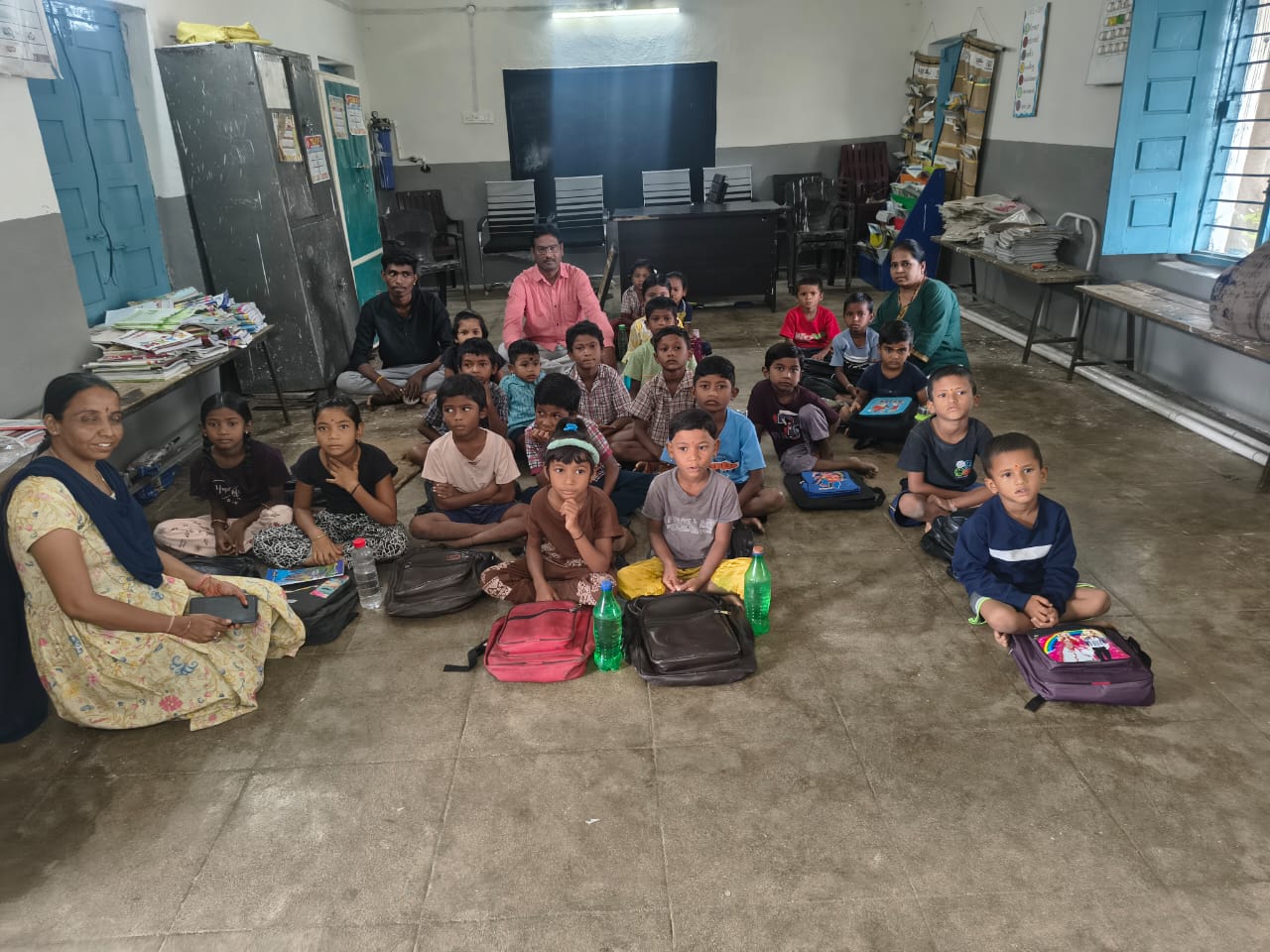 Children eager for their turn with the new equipment